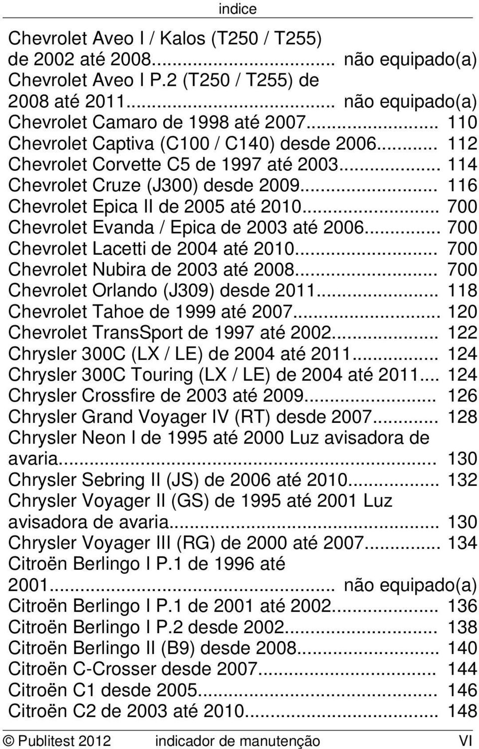 .. 700 Chevrolet Evanda / Epica de 2003 até 2006... 700 Chevrolet Lacetti de 2004 até 2010... 700 Chevrolet Nubira de 2003 até 2008... 700 Chevrolet Orlando (J309) desde 2011.