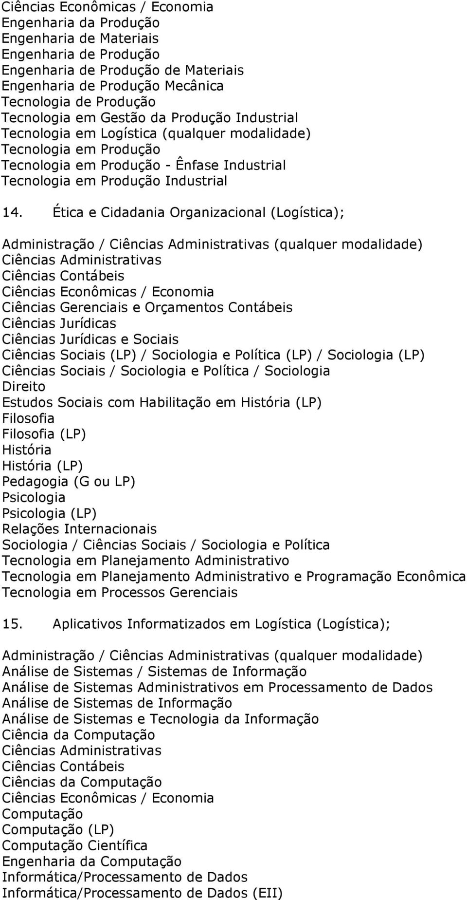 Ética e Cidadania Organizacional (Logística); Ciências Jurídicas Ciências Jurídicas e Sociais Ciências Sociais (LP) / Sociologia e Política (LP) / Sociologia (LP) Ciências Sociais / Sociologia e