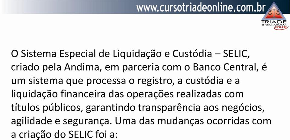 financeira das operações realizadas com títulos públicos, garantindo transparência