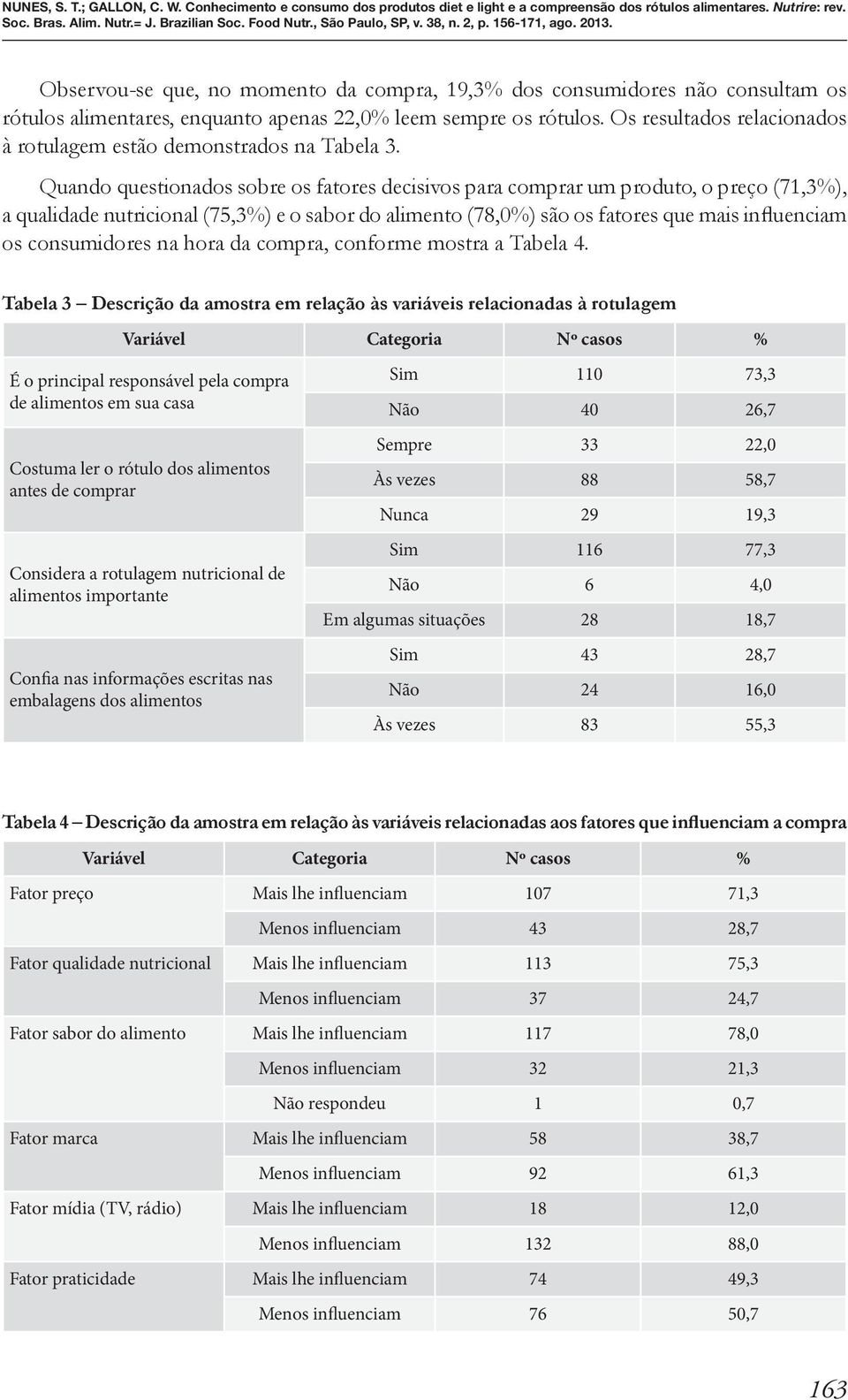 Quando questionados sobre os fatores decisivos para comprar um produto, o preço (71,3%), a qualidade nutricional (75,3%) e o sabor do alimento (78,0%) são os fatores que mais influenciam os