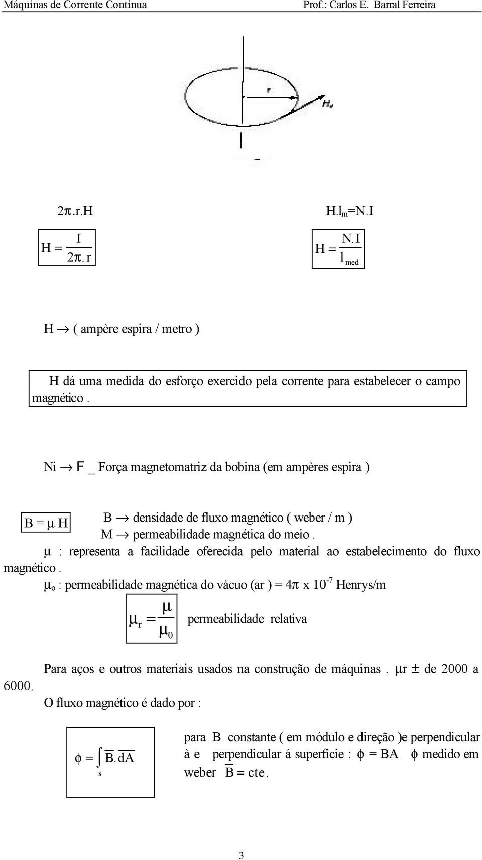 µ : representa a facilidade oferecida pelo material ao estabelecimento do fluxo magnético.