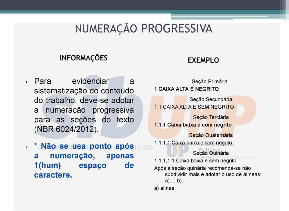 Seção Primária 1 CAIXA ALTA E NEGRITO Seção Secundária 1.1 CAIXA ALTA E SEM NEGRITO Seção Terciária 1.1.1 Caixa baixa e com negrito Seção Quaternária 1.