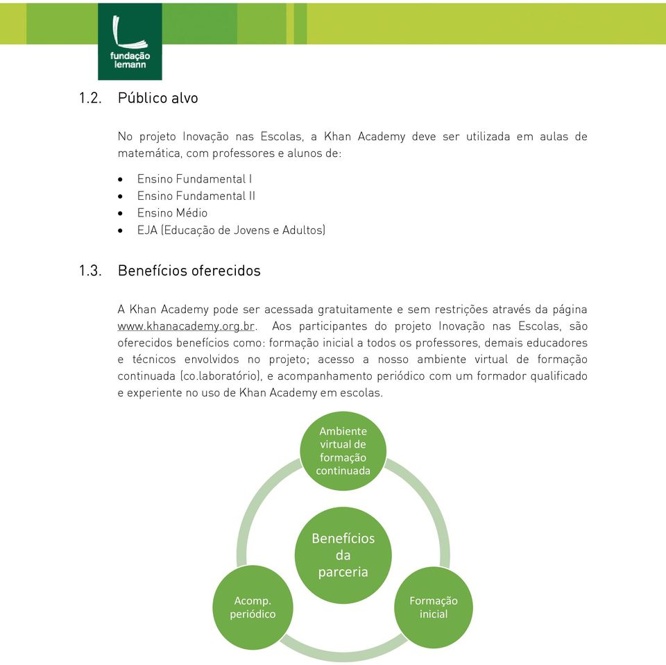 Aos participantes do projeto Inovação nas Escolas, são oferecidos benefícios como: formação inicial a todos os professores, demais educadores e técnicos envolvidos no projeto; acesso a nosso ambiente