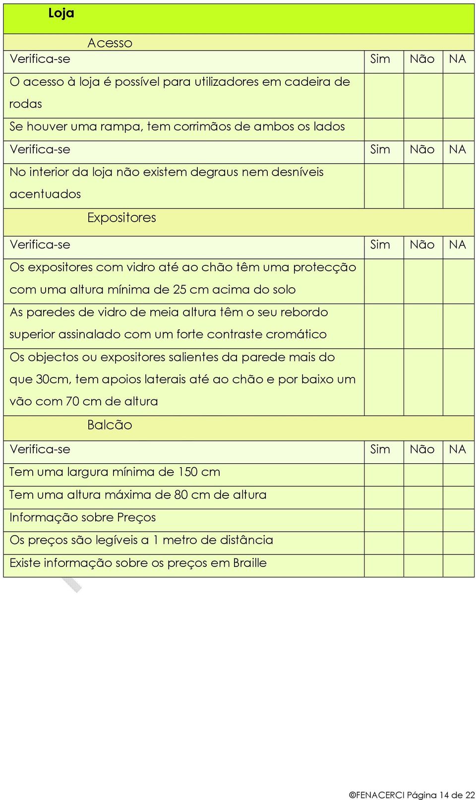 assinalado com um forte contraste cromático Os objectos ou expositores salientes da parede mais do que 30cm, tem apoios laterais até ao chão e por baixo um vão com 70 cm de altura Balcão Tem