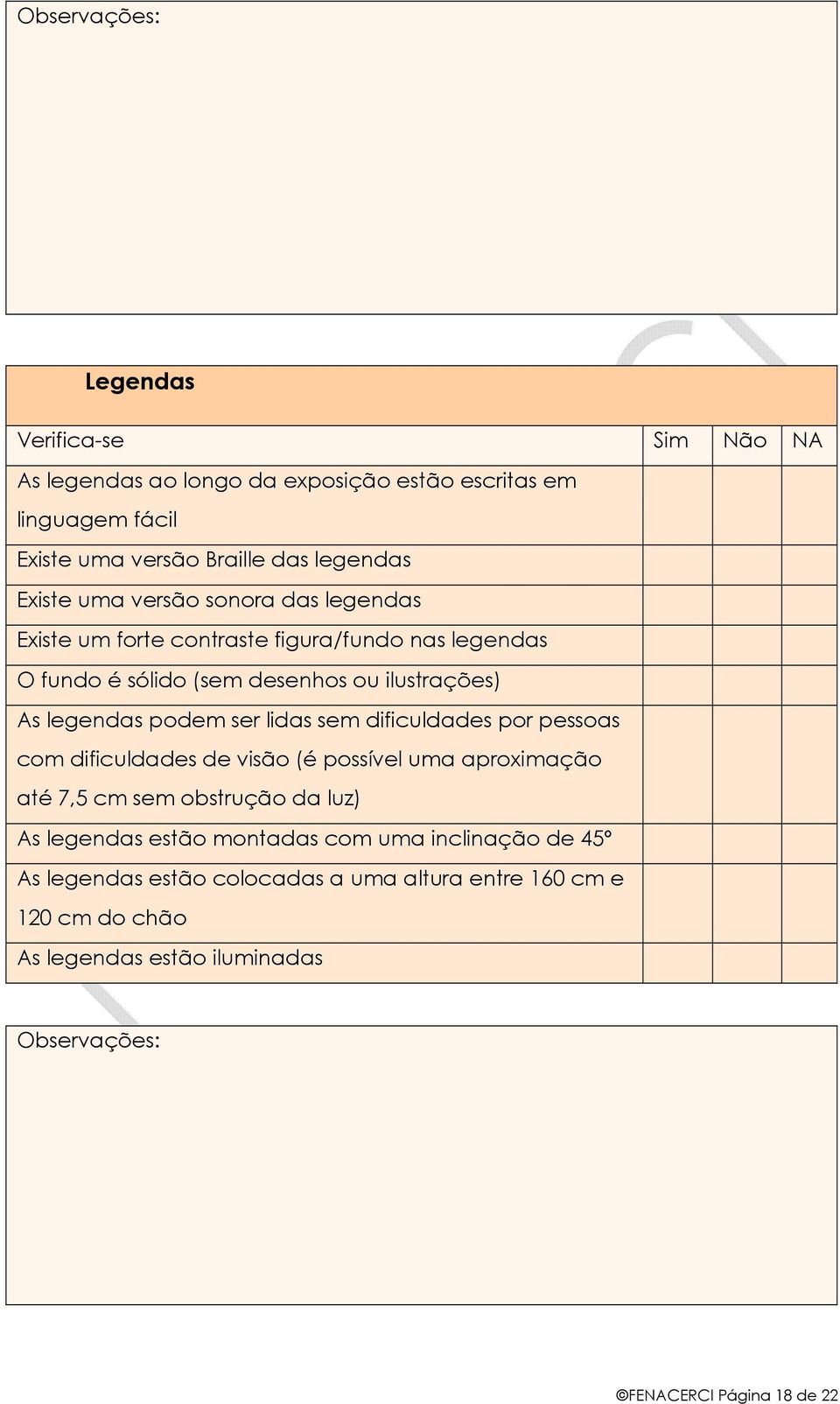 dificuldades por pessoas com dificuldades de visão (é possível uma aproximação até 7,5 cm sem obstrução da luz) As legendas estão montadas com uma