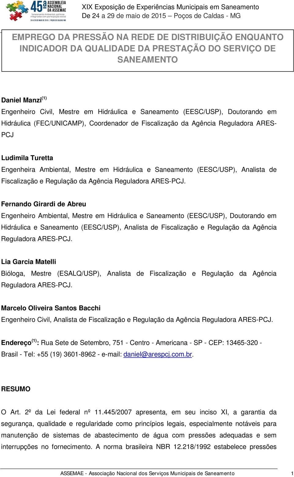 Fiscalização e Regulação da Agência Reguladora ARES-PCJ.