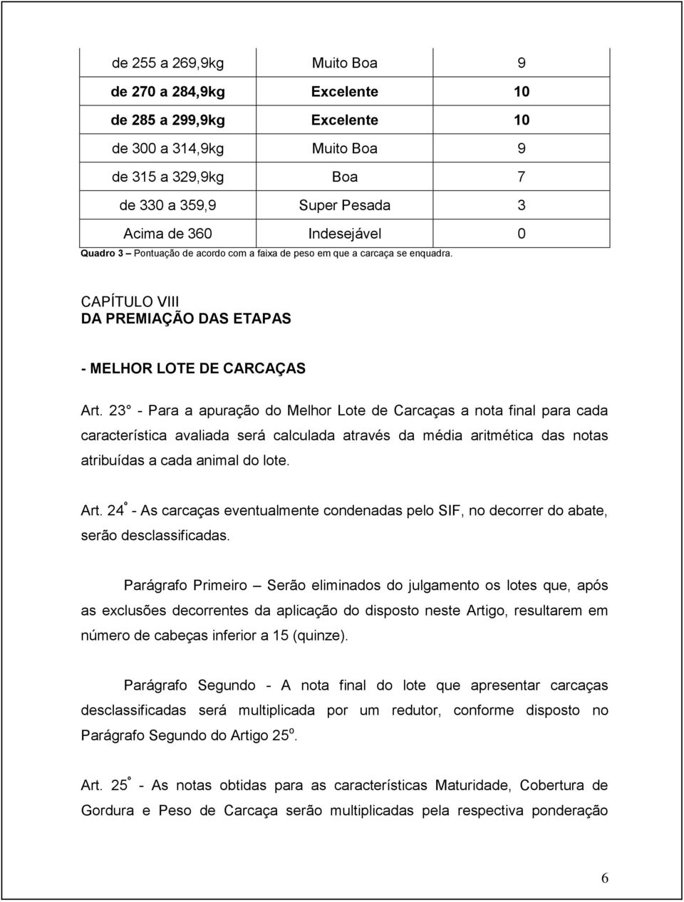 23 - Para a apuração do Melhor Lote de Carcaças a nota final para cada característica avaliada será calculada através da média aritmética das notas atribuídas a cada animal do lote. Art.