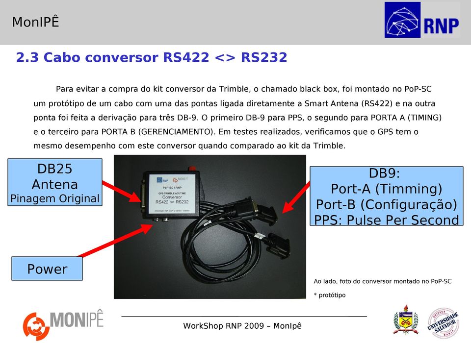 pontas ligada diretamente a Smart Antena (RS422) e na outra ponta foi feita a derivação para três DB-9.
