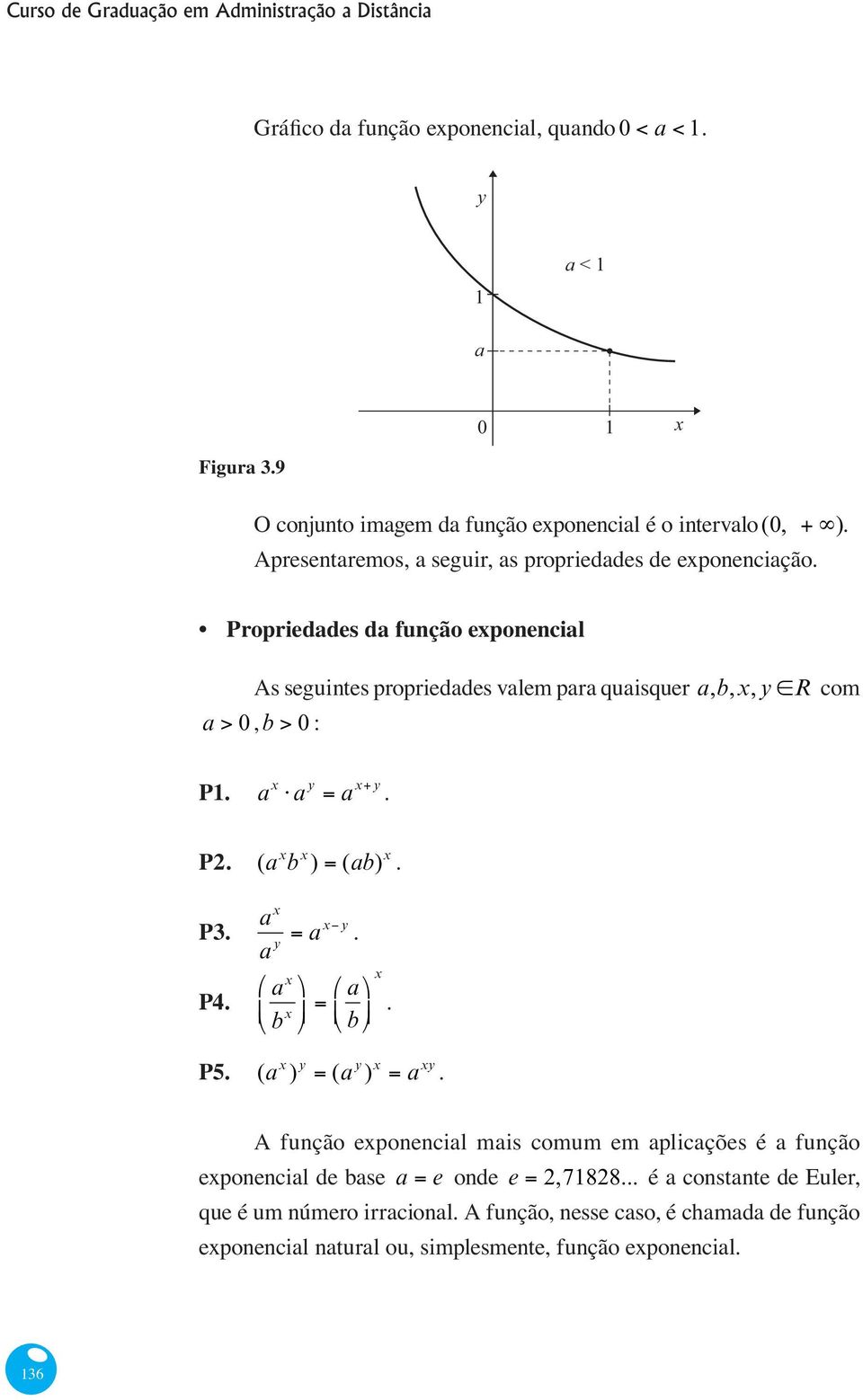 Propriedades da função eponencial As seguintes propriedades valem para quaisquer a,b,, R com a 0,b 0 : P. a a a. P2. (a b ) (ab). P3.