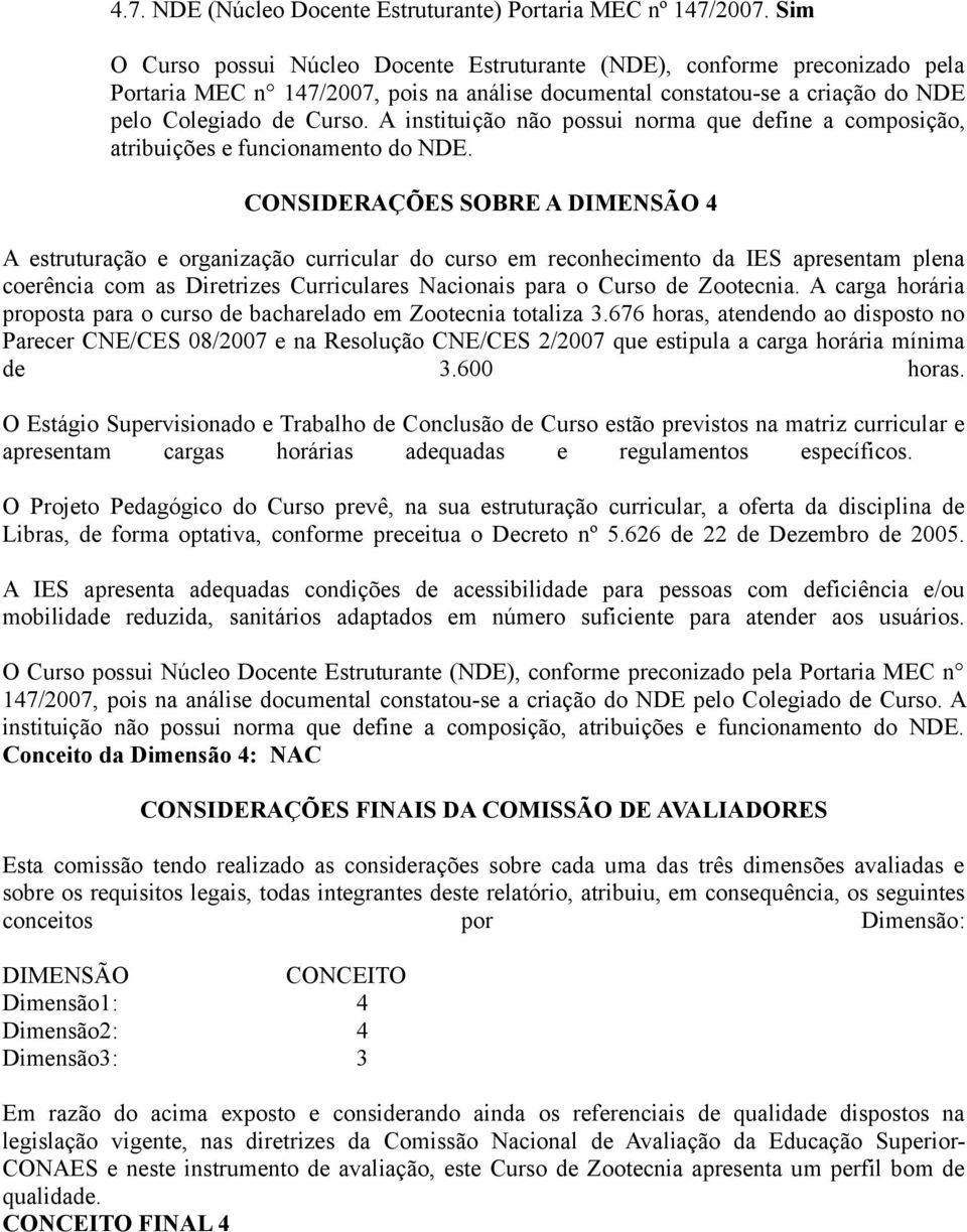 A instituição não possui norma que define a composição, atribuições e funcionamento do NDE.