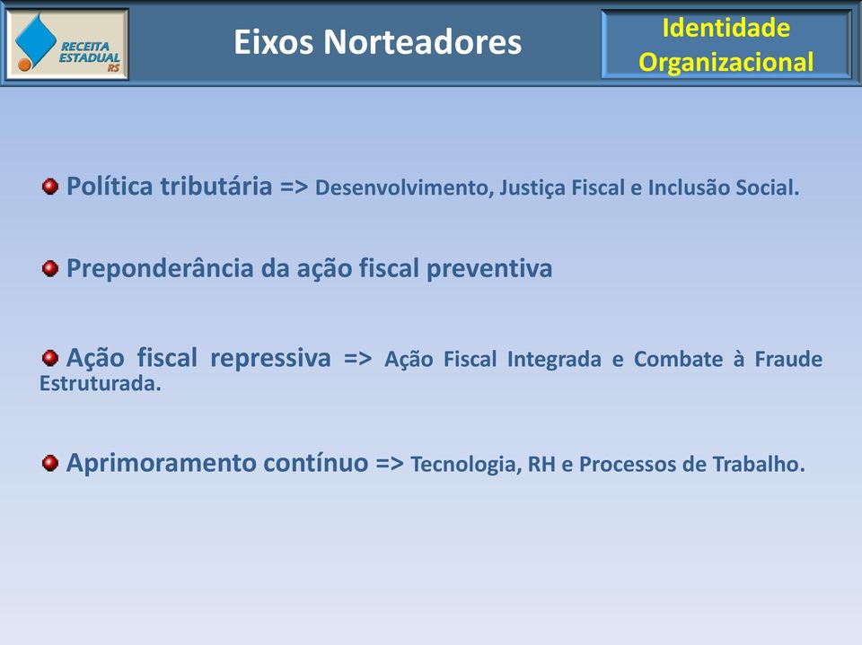 Preponderância da ação fiscal preventiva Ação fiscal repressiva => Ação