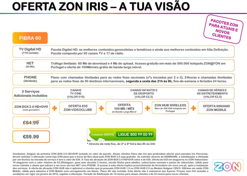 000 hotspots ZON@FON em Portugal e oferta de 100Mb/mês grátis de banda larga móvel.