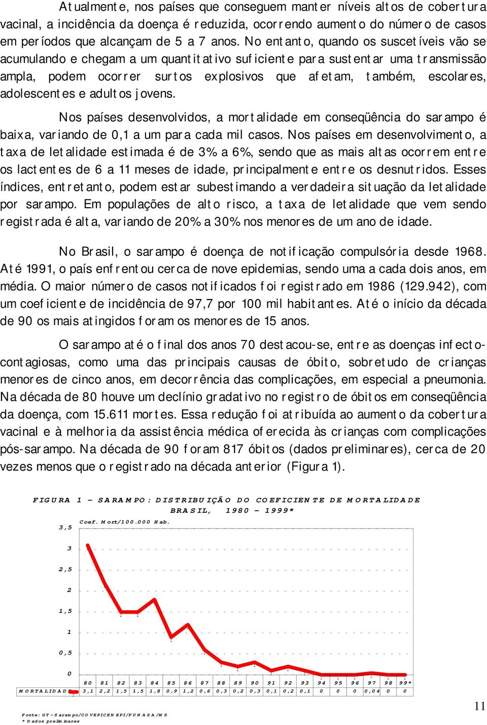 adolescentes e adultos jovens. Nos países desenvolvidos, a mortalidade em conseqüência do sarampo é baixa, variando de 0,1 a um para cada mil casos.