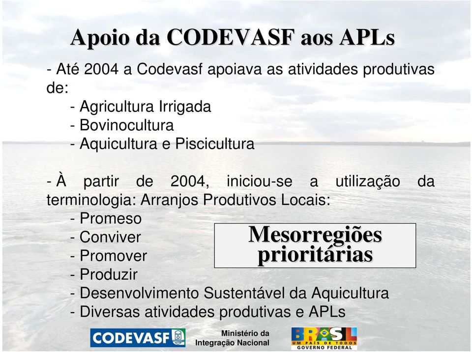 terminologia: Arranjos Produtivos Locais: - Promeso - Conviver - Promover - Produzir -