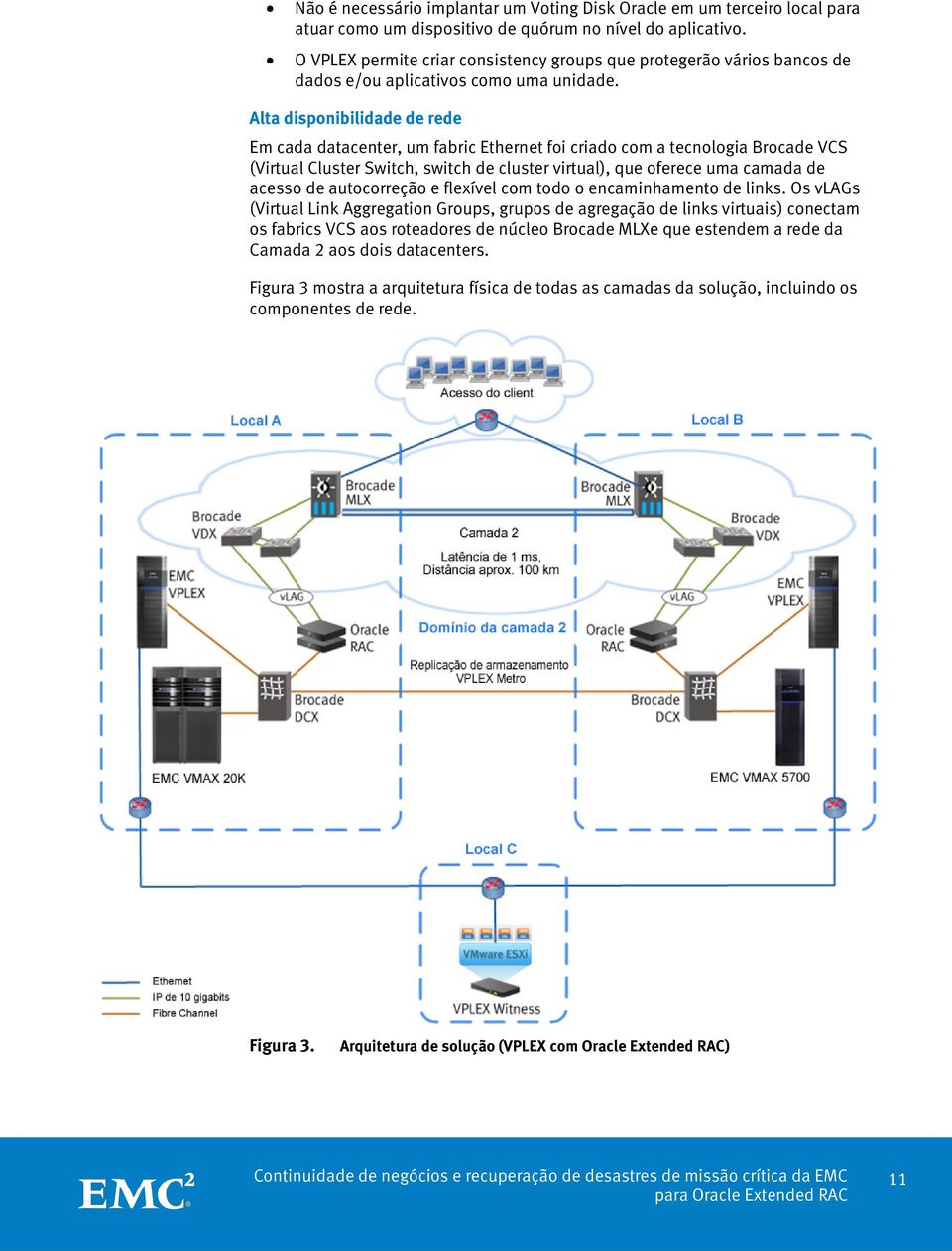 Alta disponibilidade de rede Em cada datacenter, um fabric Ethernet foi criado com a tecnologia Brocade VCS (Virtual Cluster Switch, switch de cluster virtual), que oferece uma camada de acesso de