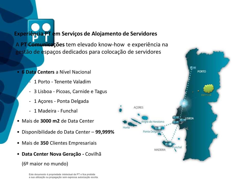 Lisboa - Picoas, Carnide e Tagus - 1 Açores - Ponta Delgada - 1 Madeira - Funchal Mais de 3000 m2 de Data Center