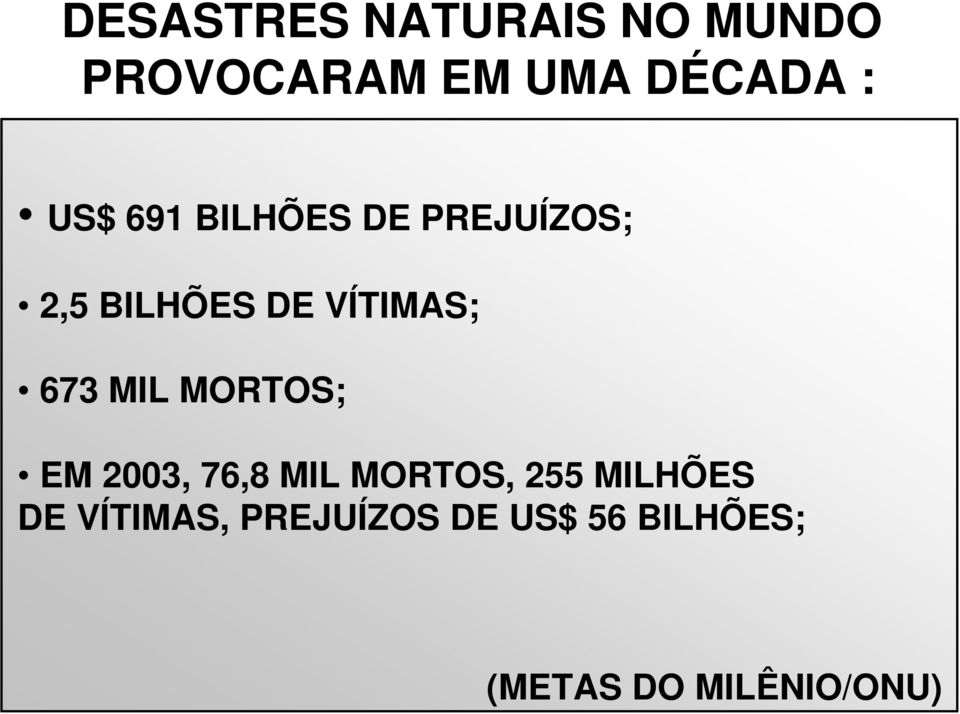 673 MIL MORTOS; EM 2003, 76,8 MIL MORTOS, 255 MILHÕES DE