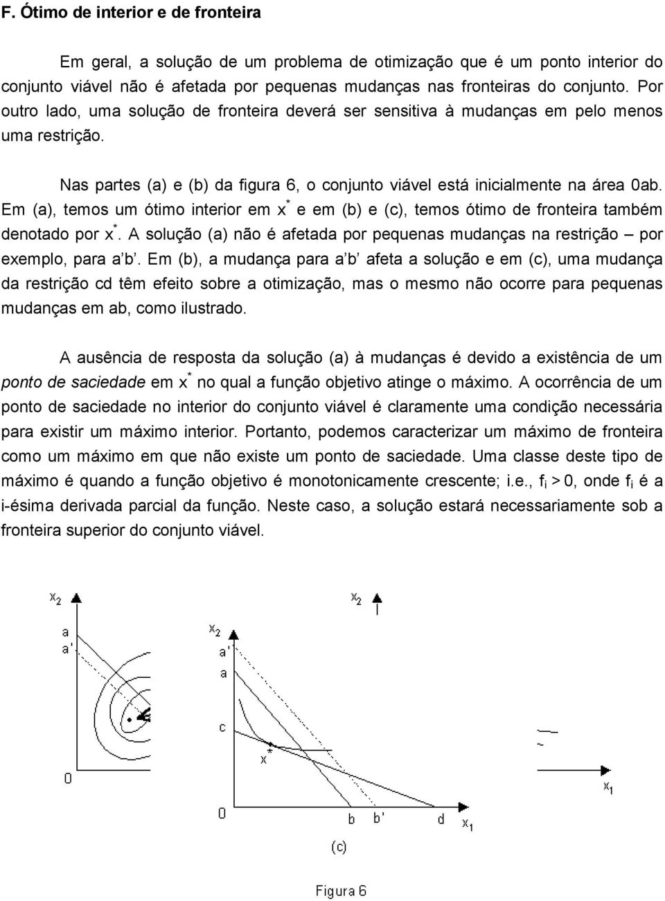 Em (a), temos um ótimo interior em x * e em (b) e (c), temos ótimo de fronteira também denotado por x *. A solução (a) não é afetada por pequenas mudanças na restrição por exemplo, para a b.