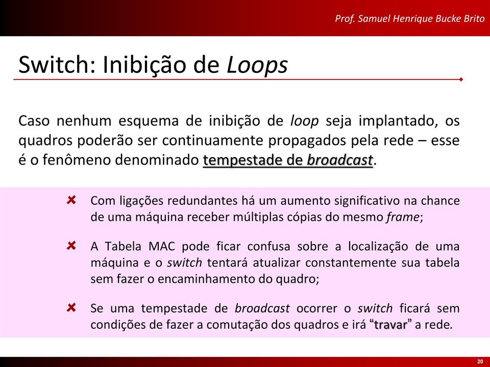 Com ligações redundantes há um aumento significativo na chance de uma máquina receber múltiplas cópias do mesmo frame; A Tabela MAC pode ficar