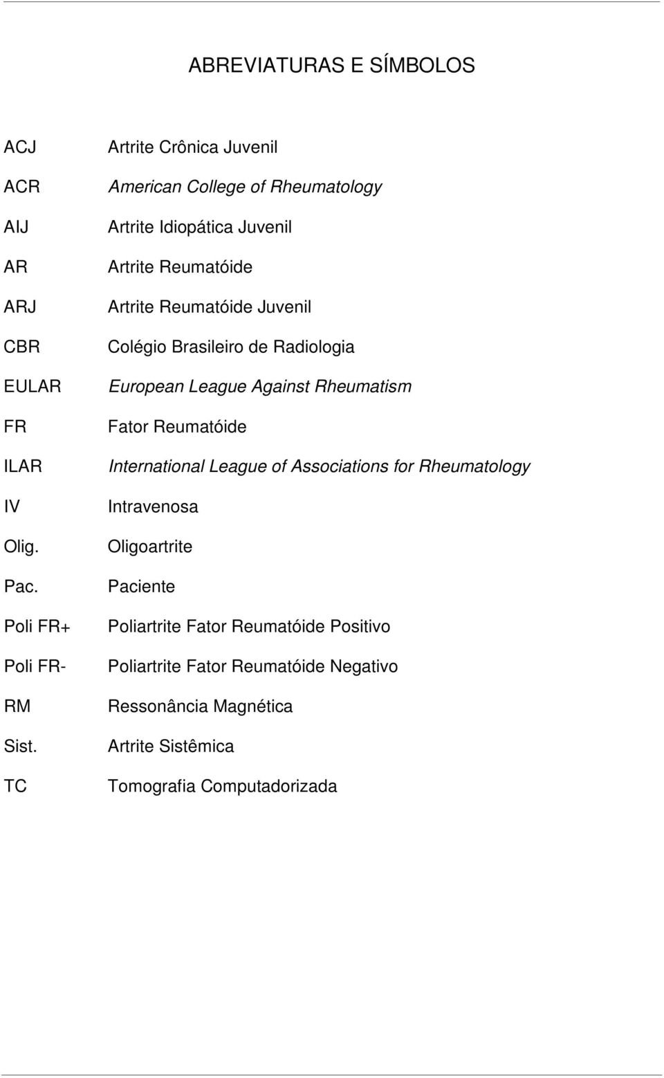Colégio Brasileiro de Radiologia European League Against Rheumatism Fator Reumatóide International League of Associations for