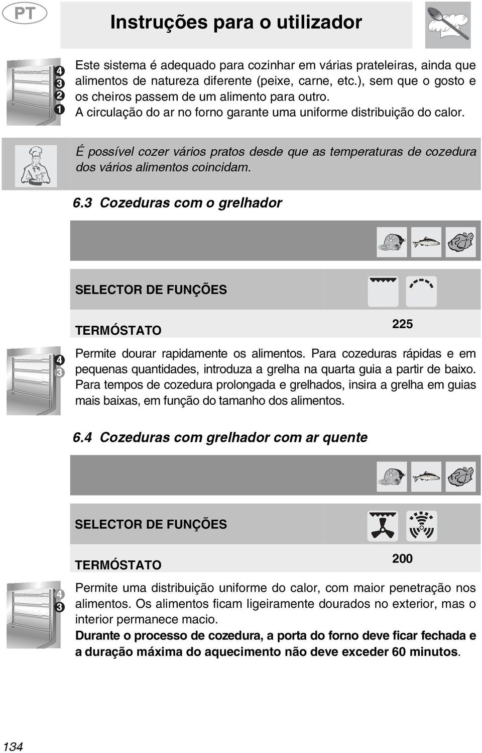 3 Cozeduras com o grelhador SELECTOR DE FUNÇÕES 5 TERMÓSTATO Permite dourar rapidamente os alimentos.