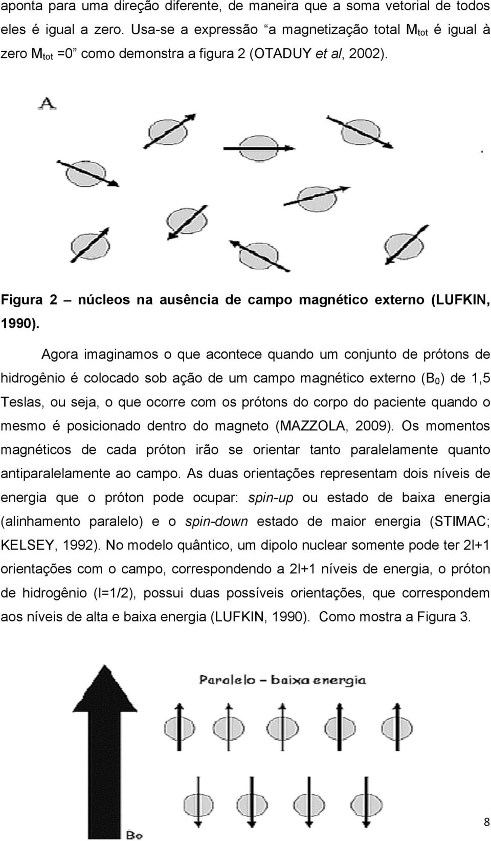 Agora imaginamos o que acontece quando um conjunto de prótons de hidrogênio é colocado sob ação de um campo magnético externo (B 0 ) de 1,5 Teslas, ou seja, o que ocorre com os prótons do corpo do