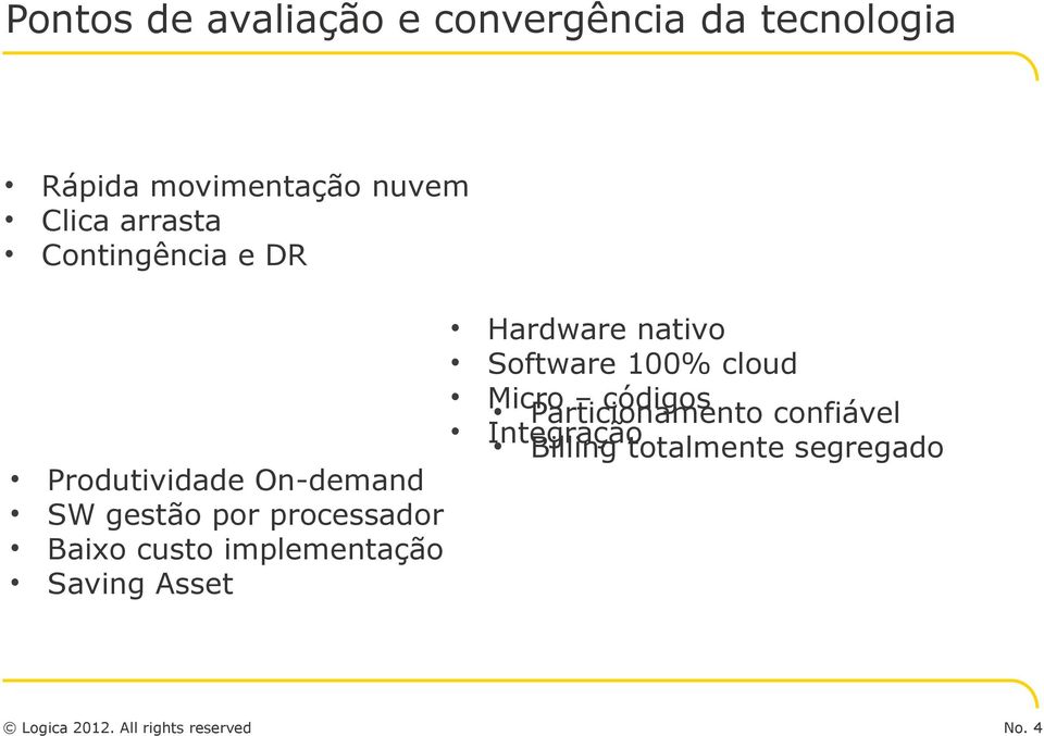 implementação Saving Asset SEGURANÇA ON - GOING Hardware nativo Software 100% cloud Micro códigos