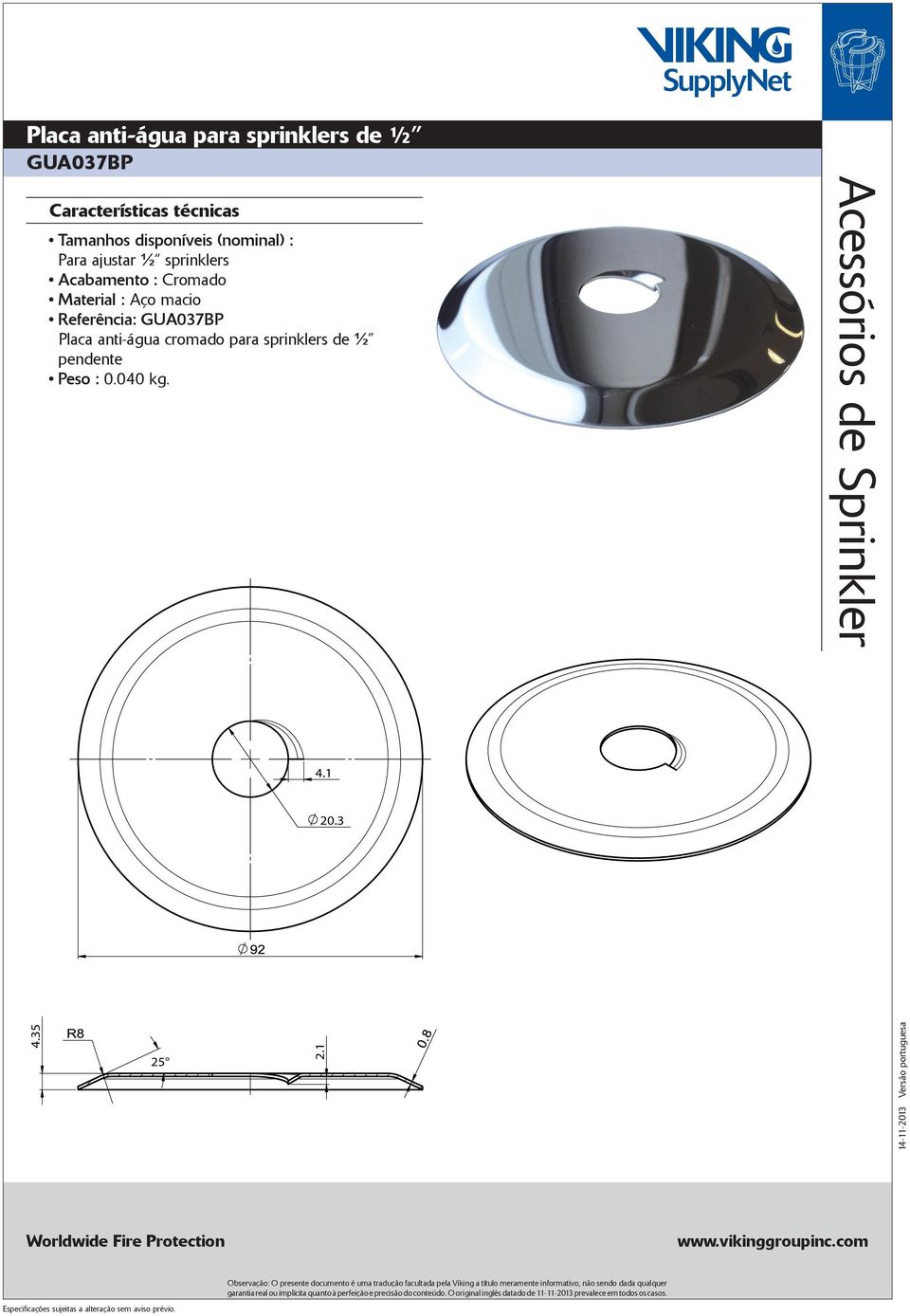 GUA07BP Placa anti-água cromado para