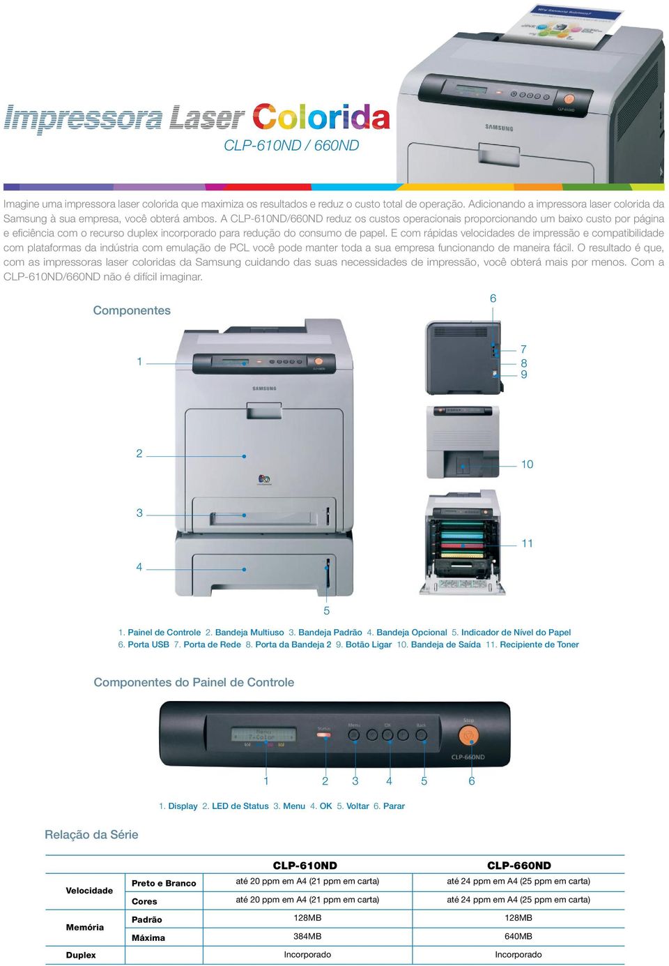 A CLP-610ND/660ND reduz os custos operacionais proporcionando um baixo custo por página e eficiência com o recurso duplex incorporado para redução do consumo de papel.