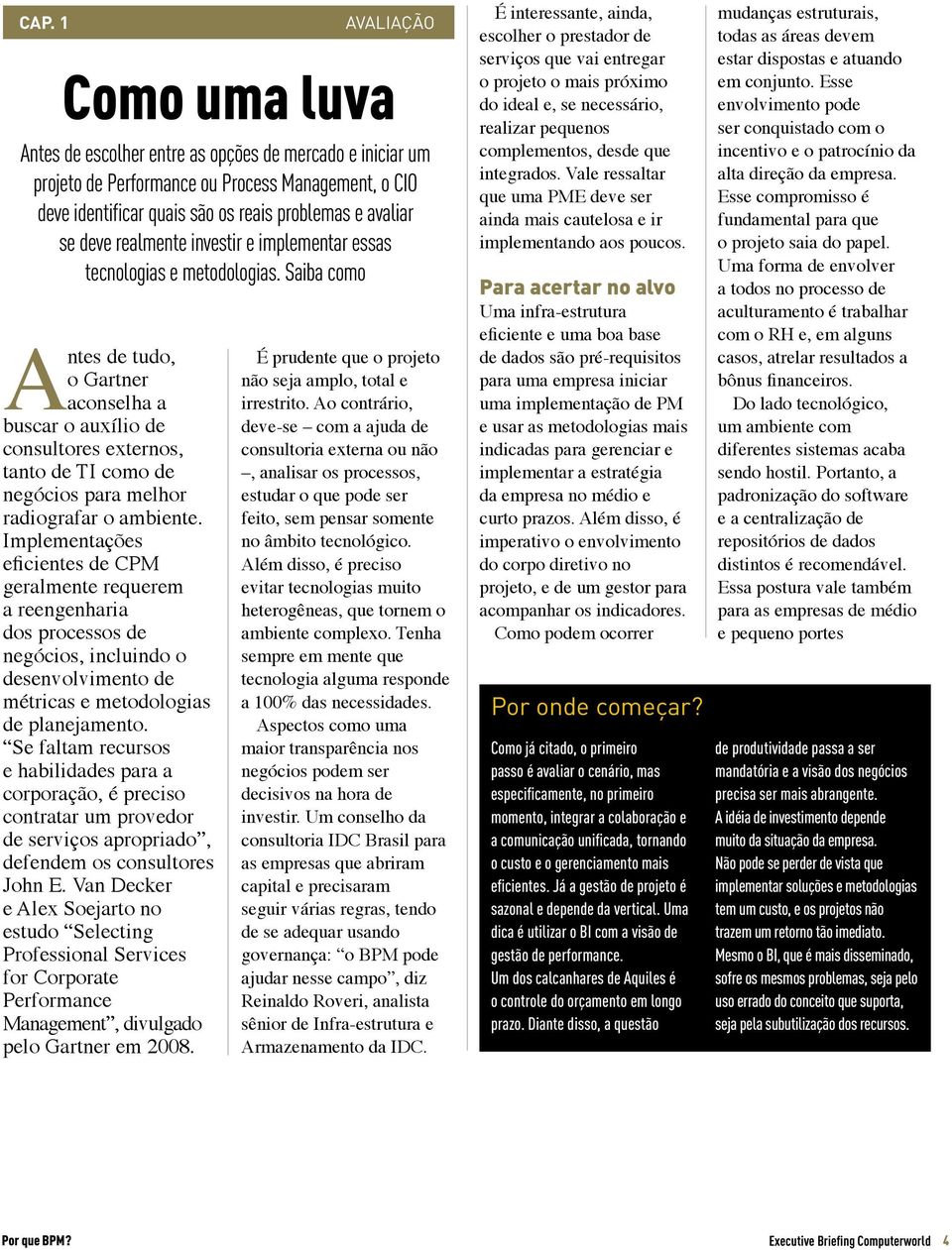 Saiba como Antes de tudo, o Gartner aconselha a buscar o auxílio de consultores externos, tanto de TI como de negócios para melhor radiografar o ambiente.