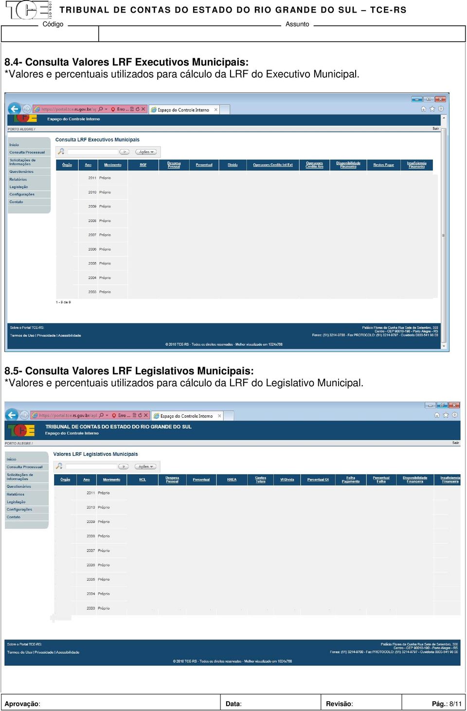 5- Consulta Valores LRF Legislativos Municipais: *Valores e percentuais