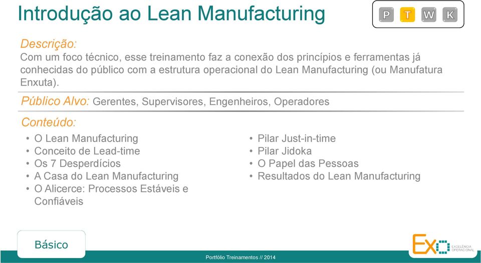 Público Alvo: Gerentes, Supervisores, Engenheiros, Operadores O Lean Manufacturing Conceito de Lead-time Os 7 Desperdícios A