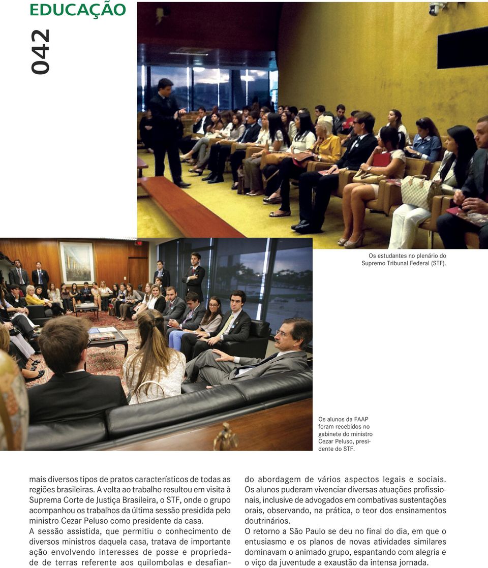 A volta ao trabalho resultou em visita à Suprema Corte de Justiça Brasileira, o STF, onde o grupo acompanhou os trabalhos da última sessão presidida pelo ministro Cezar Peluso como presidente da casa.