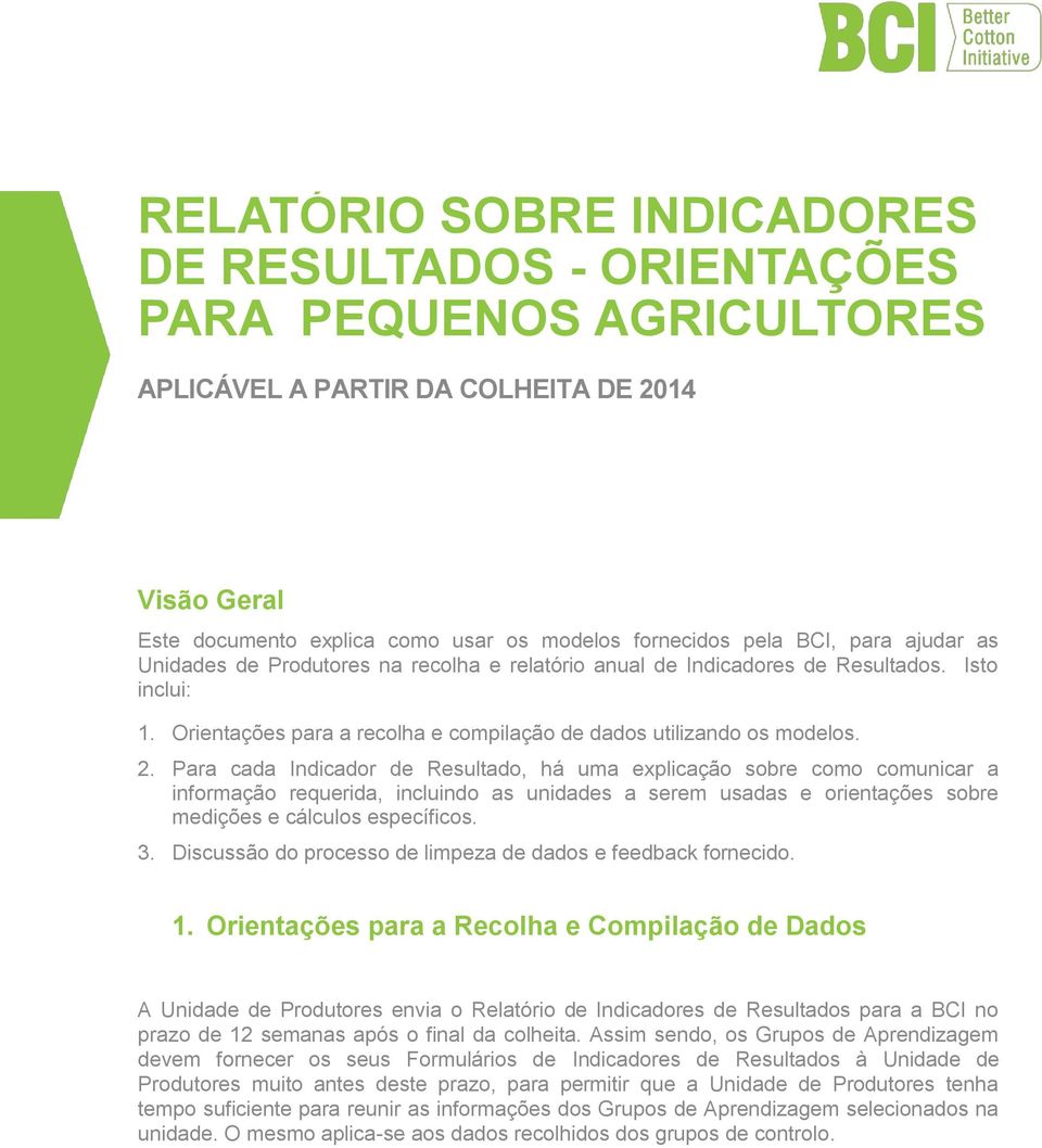 Para cada Indicador de Resultado, há uma explicação sobre como comunicar a informação requerida, incluindo as unidades a serem usadas e orientações sobre medições e cálculos específicos. 3.