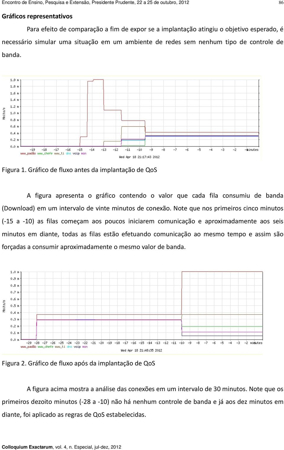 Gráfico de fluxo antes da implantação de QoS A figura apresenta o gráfico contendo o valor que cada fila consumiu de banda (Download) em um intervalo de vinte minutos de conexão.