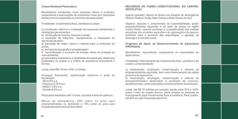 c) aquisição de máquinas, equipamentos e instalações de estruturas de apoio; d) aquisição de redes, cabos e material para a confecção de poitas; e) serviços de topografia e terraplanagem; f)