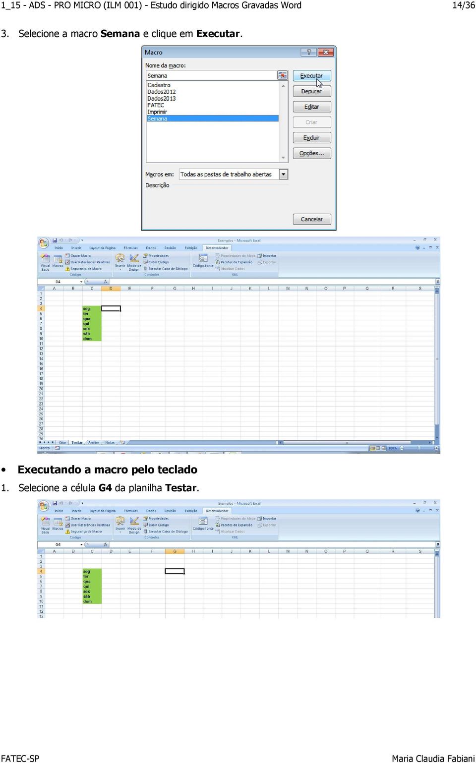 Selecione a macro Semana e clique em Executar.