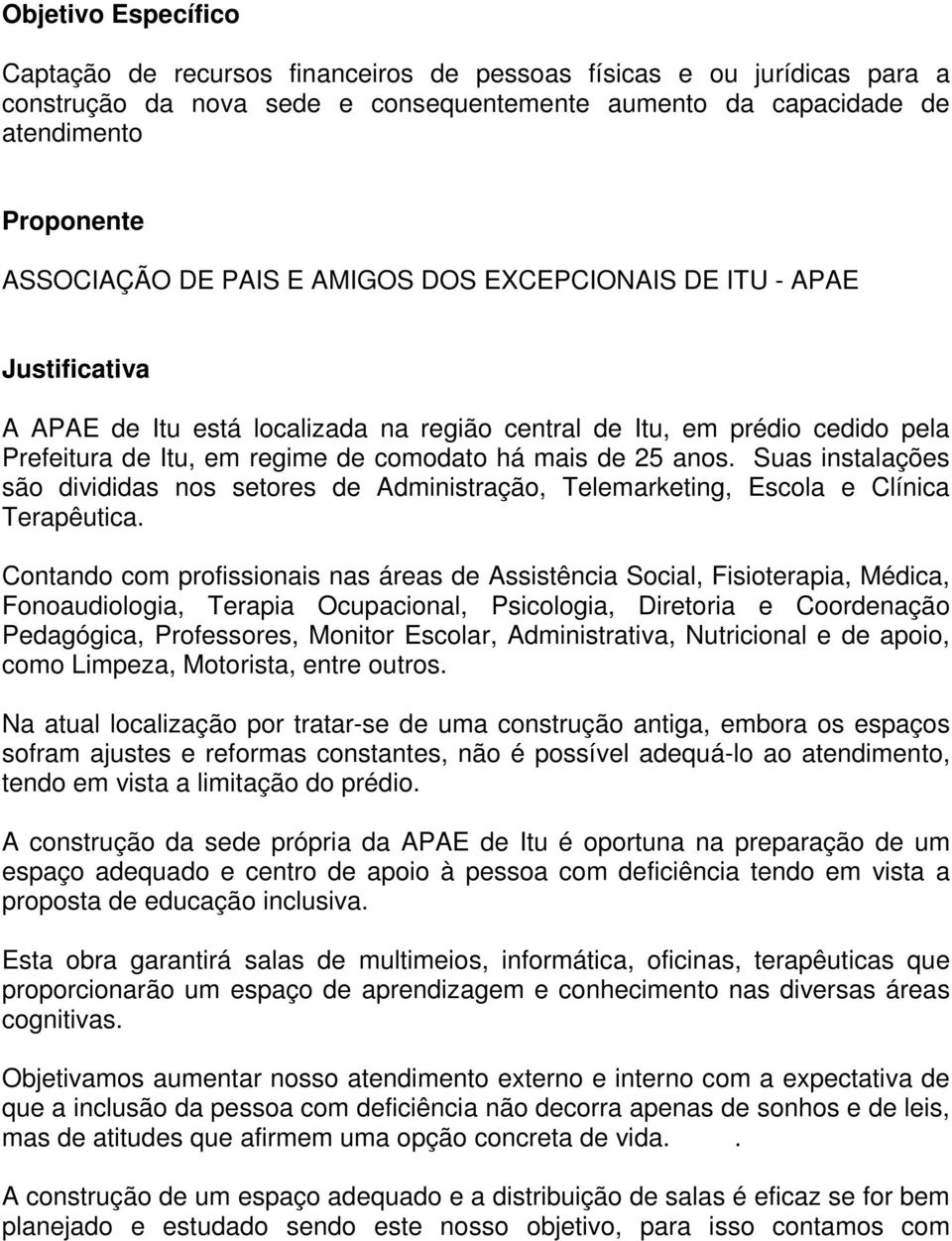 Suas instalações são divididas nos setores de Administração, Telemarketing, Escola e Clínica Terapêutica.