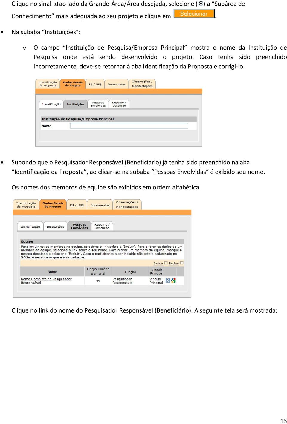 Caso tenha sido preenchido incorretamente, deve-se retornar à aba Identificação da Proposta e corrigi-lo.