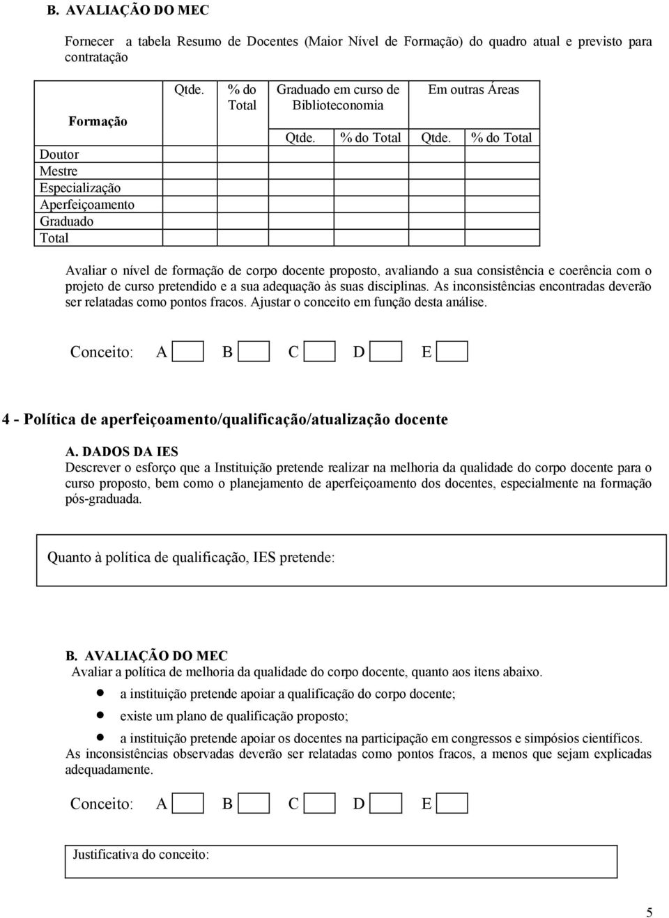 % do Total Avaliar o nível de formação de corpo docente proposto, avaliando a sua consistência e coerência com o projeto de curso pretendido e a sua adequação às suas disciplinas.