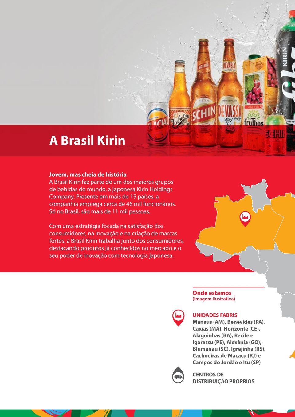 Com uma estratégia focada na satisfação dos consumidores, na inovação e na criação de marcas fortes, a Brasil Kirin trabalha junto dos consumidores, destacando produtos já conhecidos no mercado e o