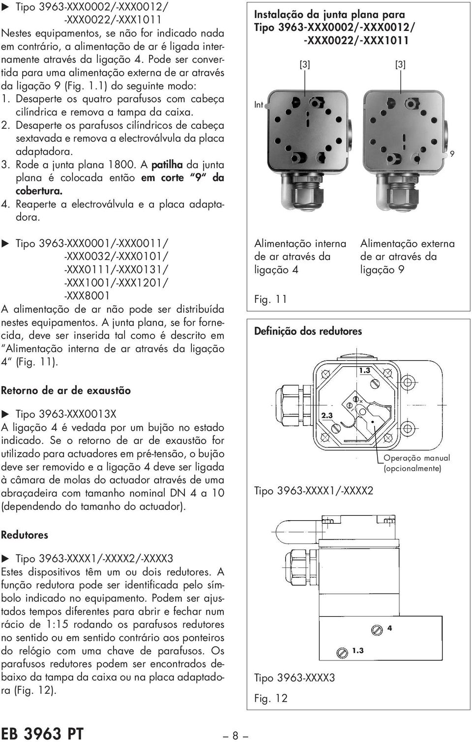 Desaperte os parafusos cilíndricos de cabeça sextavada e remova a electroválvula da placa adaptadora. 3. Rode a junta plana 1800. A patilha da junta plana é colocada então em corte 9 da cobertura. 4.