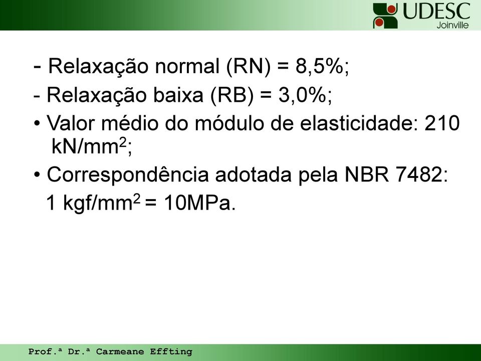 elasticidade: 210 kn/mm 2 ; Correspondência