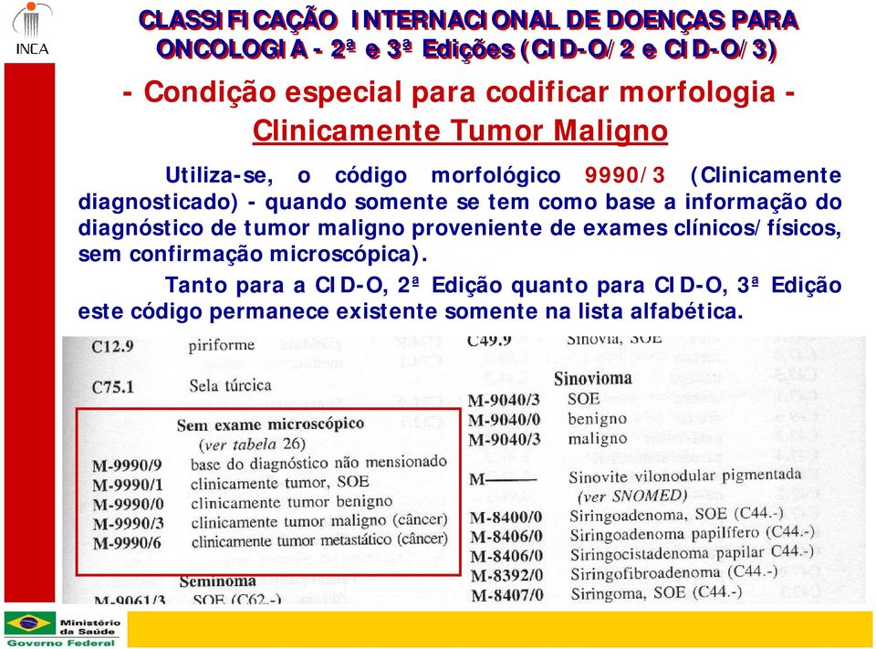 informação do diagnóstico de tumor maligno proveniente de exames clínicos/físicos, sem confirmação microscópica).