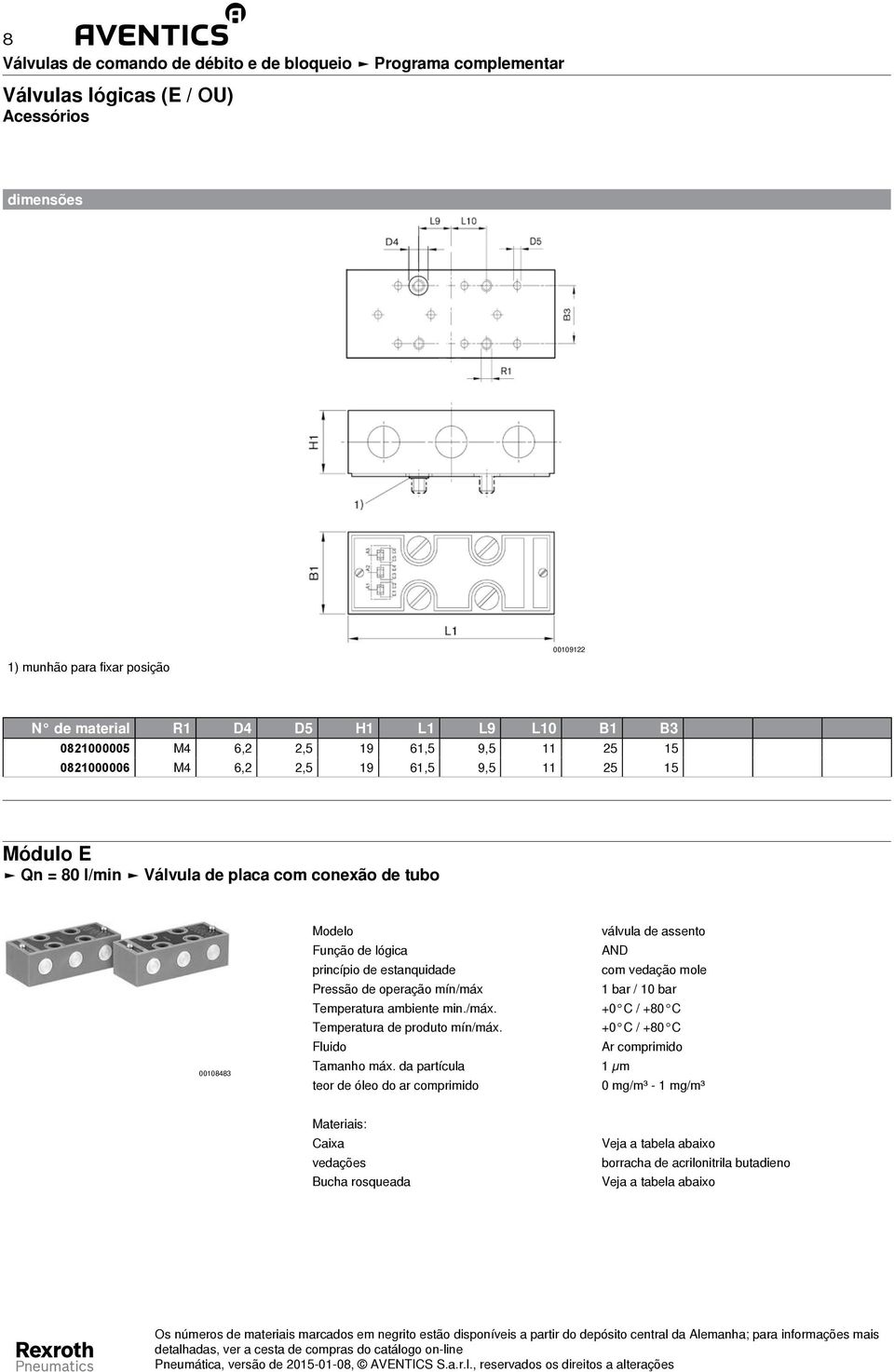 Função de lógica AND princípio de estanquidade com vedação mole Pressão de operação mín/máx 1 bar / 10 bar Temperatura ambiente min./máx. Temperatura de produto mín/máx.