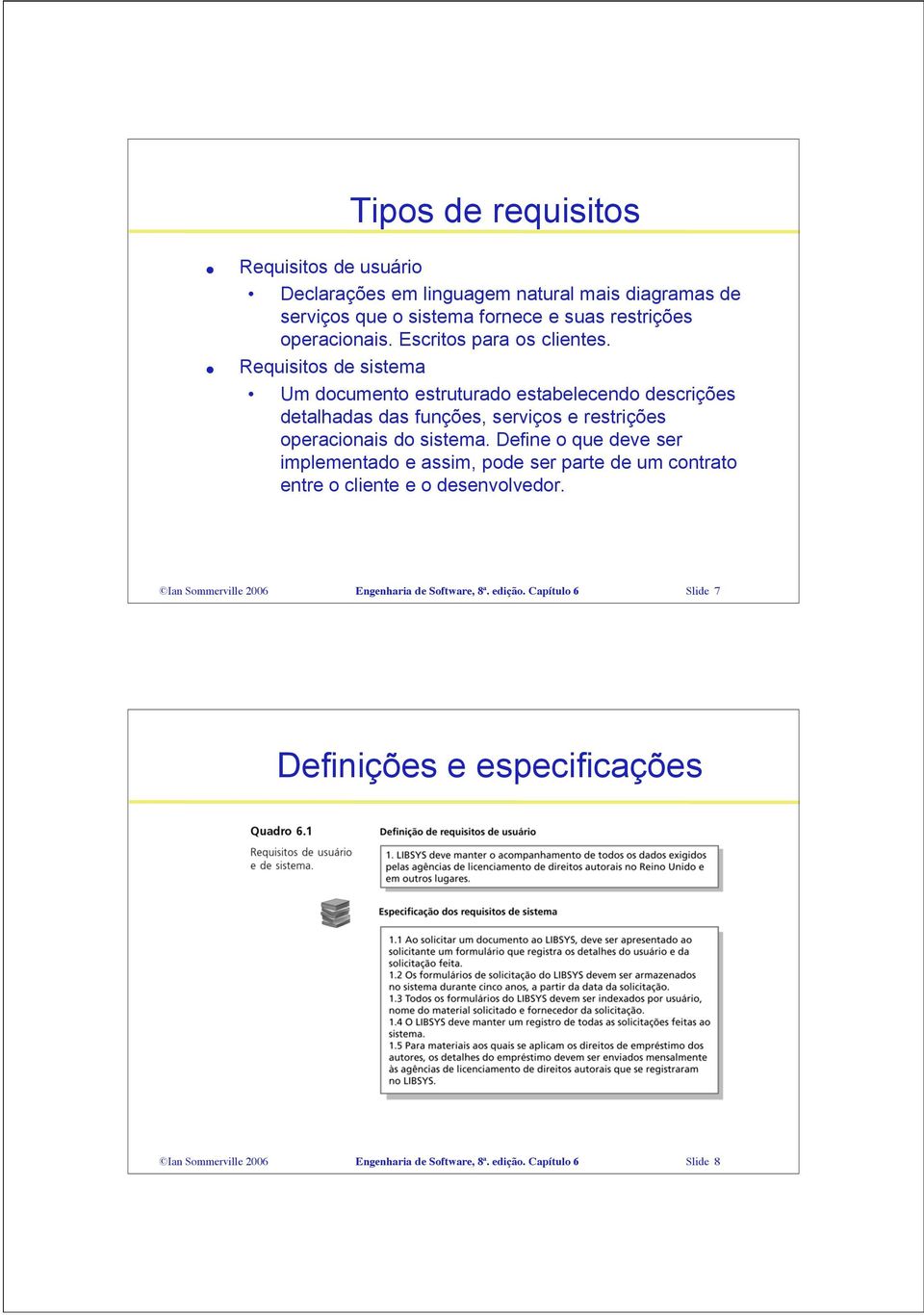 Requisitos de sistema Um documento estruturado estabelecendo descrições detalhadas das funções, serviços e restrições operacionais do sistema.