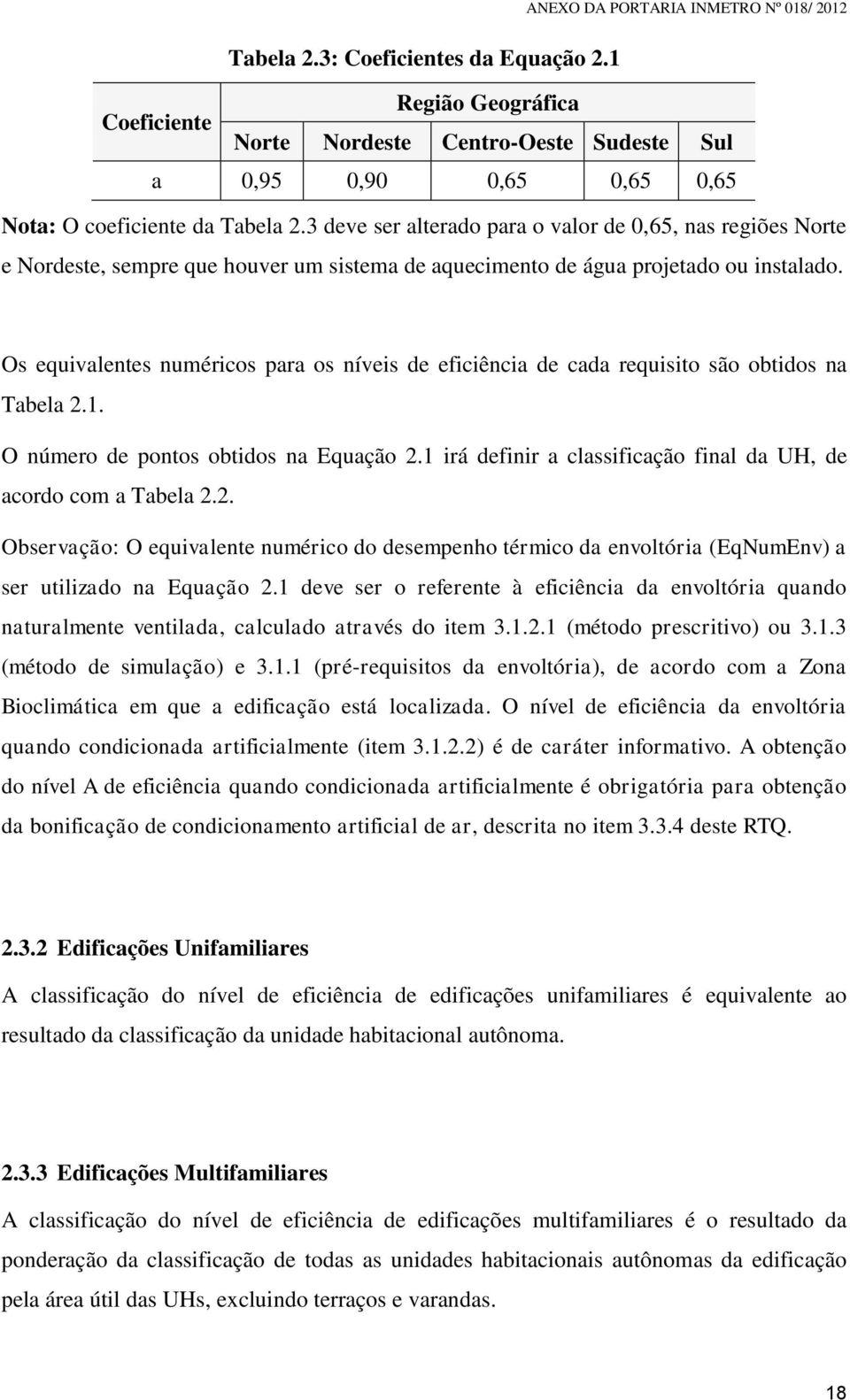 Os equivalentes numéricos para os níveis de eficiência de cada requisito são obtidos na Tabela 2.1. O número de pontos obtidos na Equação 2.