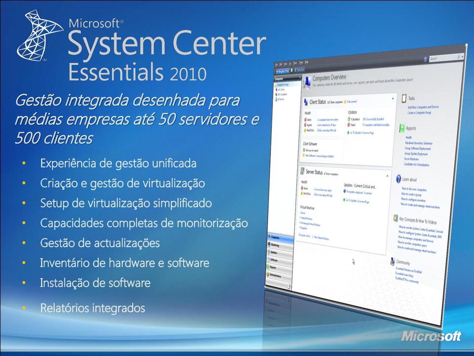 virtualização simplificado Capacidades completas de monitorização Gestão de