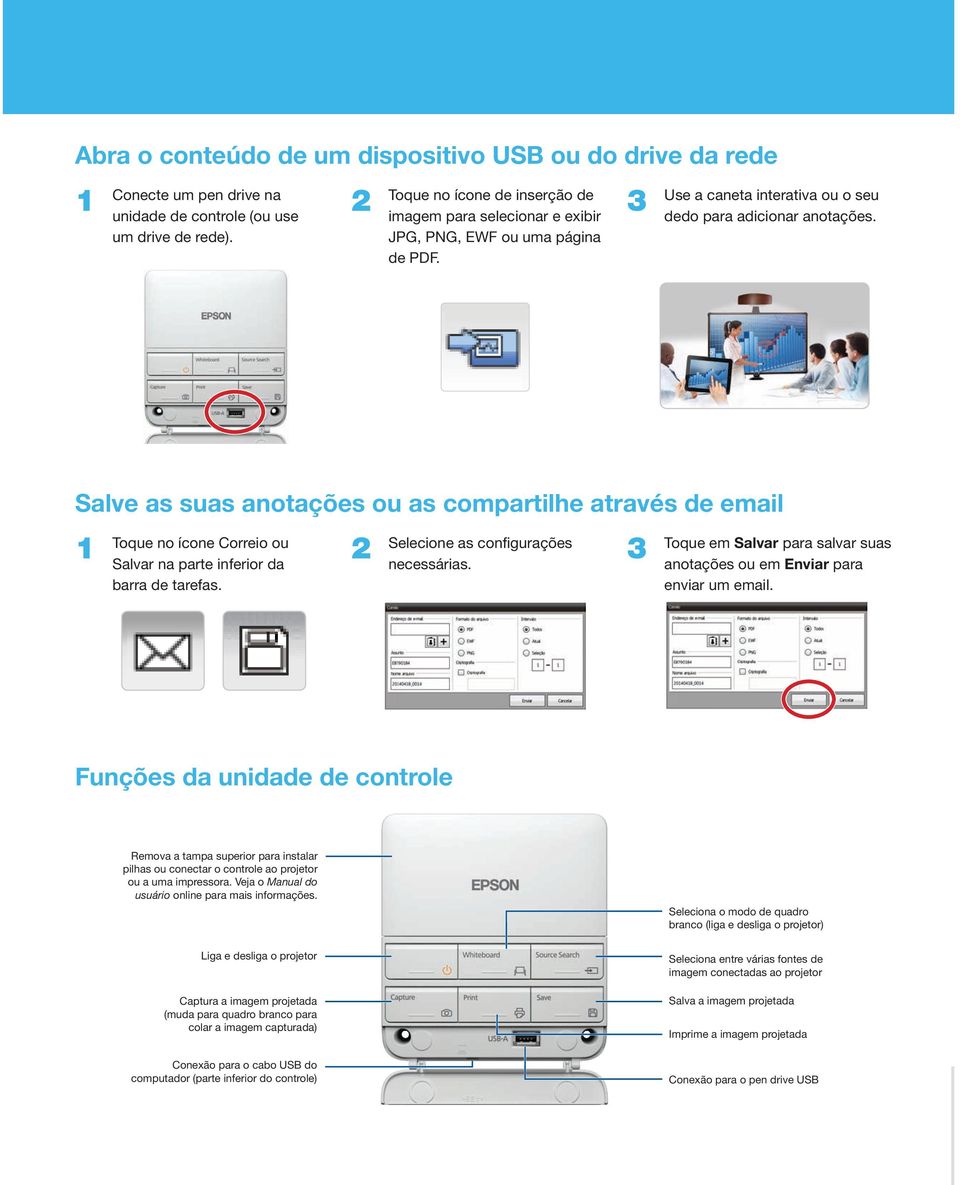 Salve as suas anotações ou as compartilhe através de email Toque no ícone Correio ou Salvar na parte inferior da barra de tarefas. Selecione as configurações necessárias.