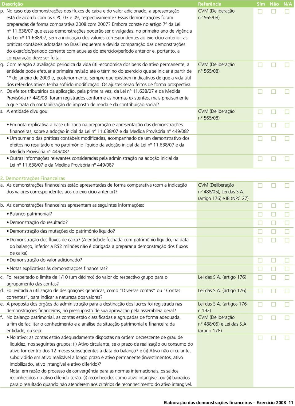 638/07 que essas demonstrações poderão ser divulgadas, no primeiro ano de vigência da Lei n o 11.